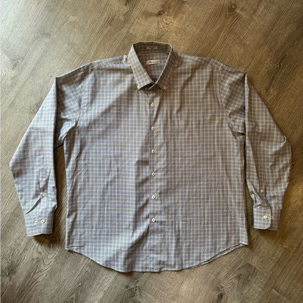 Men’s long sleeve Peter Millar  Plaid Button Down Shirt - Gray and Blue size XL